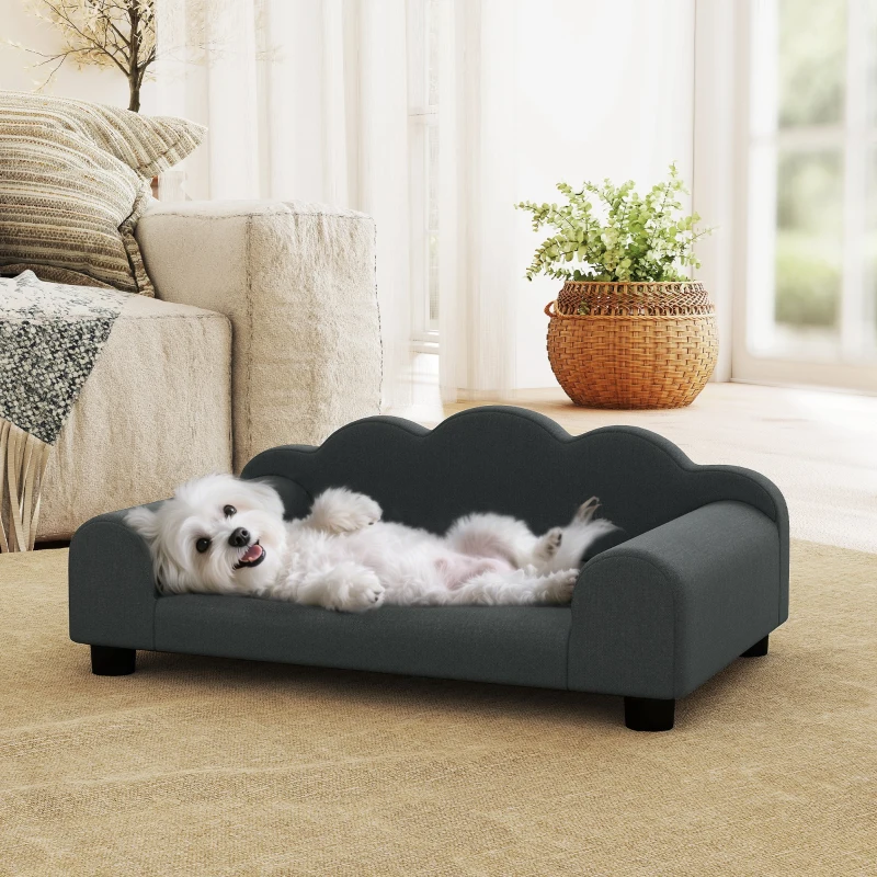 PawHut Sofá para perro, sofá para mascotas con respaldo y reposabrazos, transpirable, 66 x 42 x 28,5 cm, gris oscuro