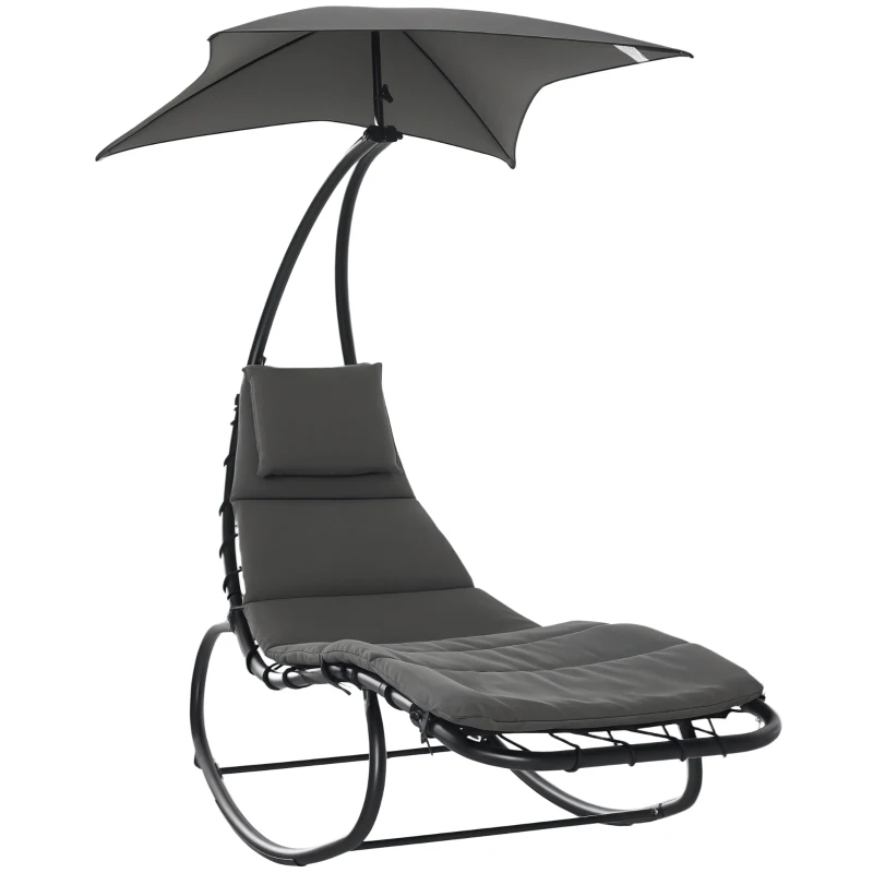 Outsunny Patio Rocking Chaise Lounge Rocking Bed with Canopy Cushion Headrest Pillow