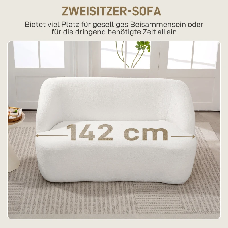 HOMCOM 2-Sitzer-Sofa, geschwungenes Design, Polstersofa mit Fleece-Bezug, für Wohnzimmer, Schlafzimmer, Homeoffice, Cremeweiß(m-5)