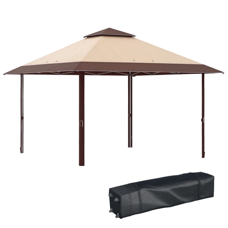 Outsunny Carpa Plegable 3,85x3,85 m con Doble Techo Altura Ajustable y Bolsa de Transporte Impermeable Anti-UV Caqui y Café
