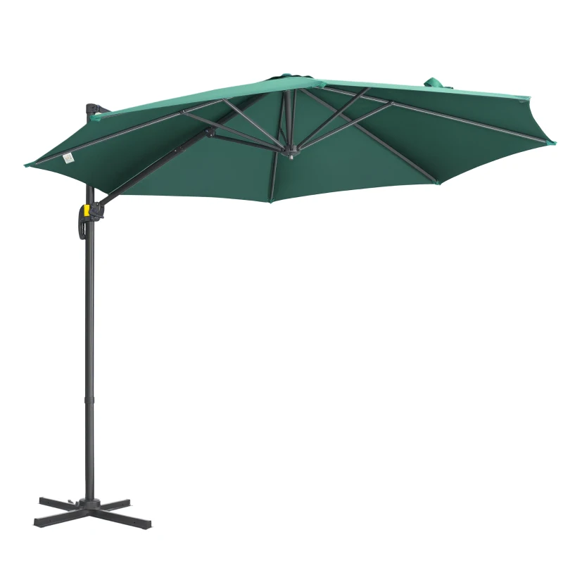 Outsunny 3 x 3(m) Cantilever Parasol with Cross Base, Garden Umbrella with 360° Rotation, Crank Handle and Tilt for Outdoor, Patio, Green
