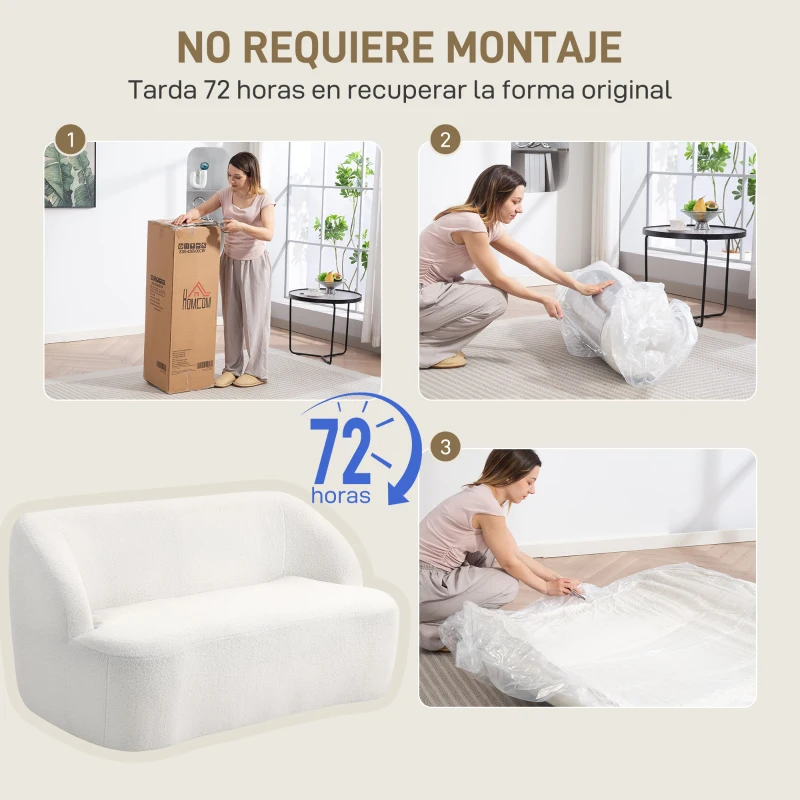 HOMCOM Sofá de 2 Plazas Tapizado en Borreguito de 142 cm con Diseño Curvo Acolchado Grueso No Requiere Montaje Crema