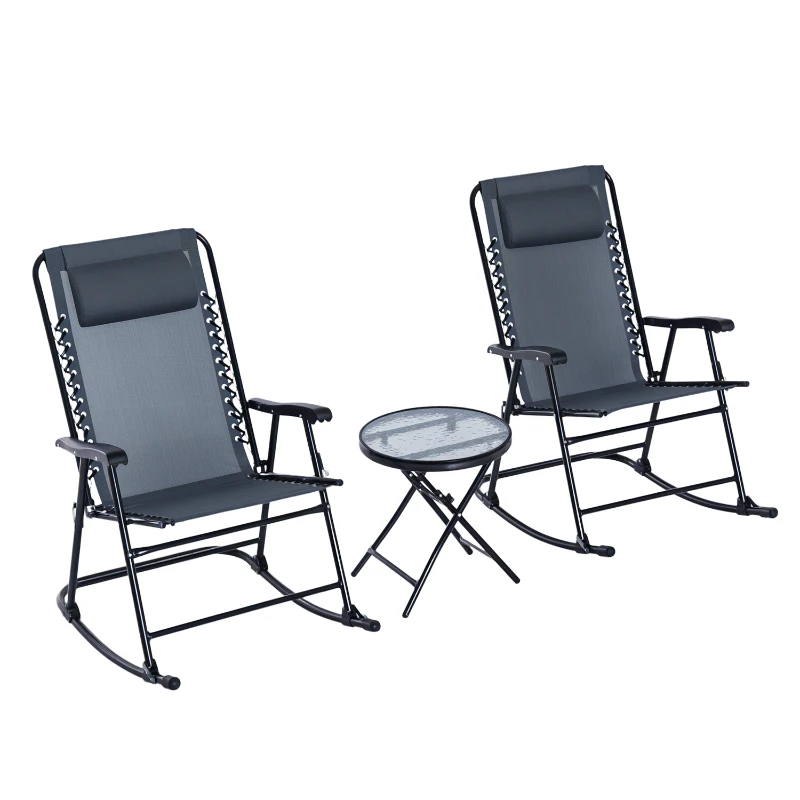 Outsunny Three-Piece Rocking Chair Garden Bistro Set - Grey