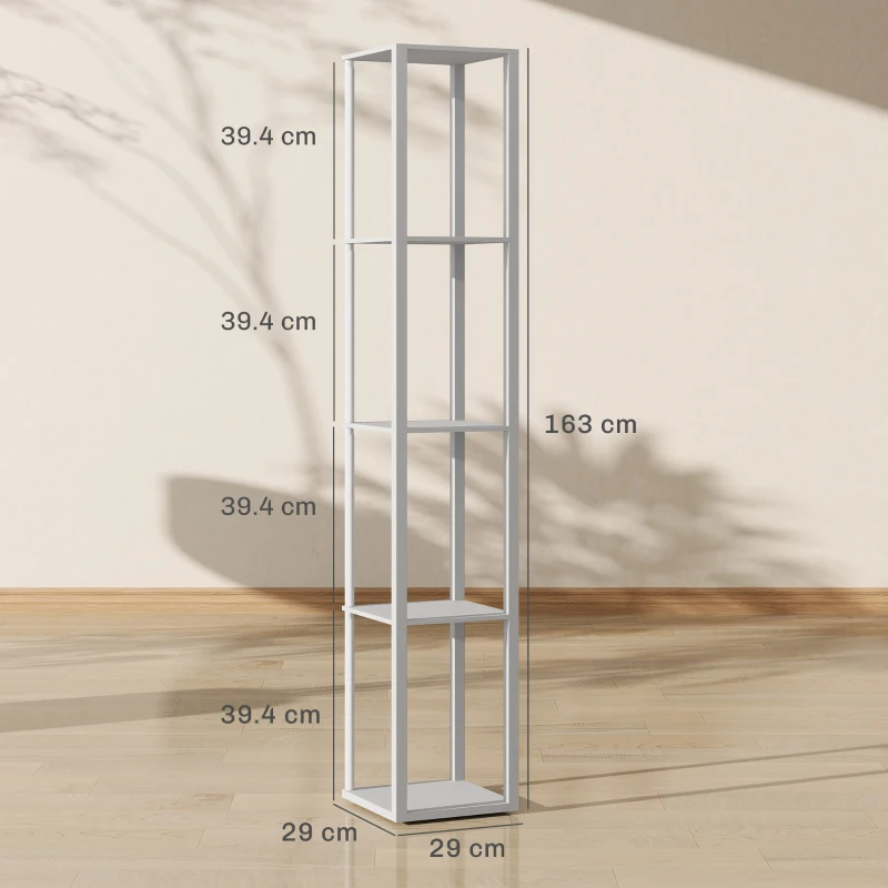 HOMCOM RGB LED Floor Lamp with Shelves, Modern Dimmable Standing Lamp with Remote Control, Adjustable Brightness & Speed for Living Room, Bedroom, Office, Grey