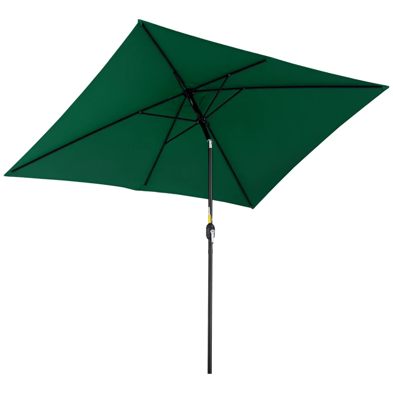 Outsunny Umbrelă de Grădină Înclinabilă cu Manivelă și 6 Spiţe, 2x3 m, Verde