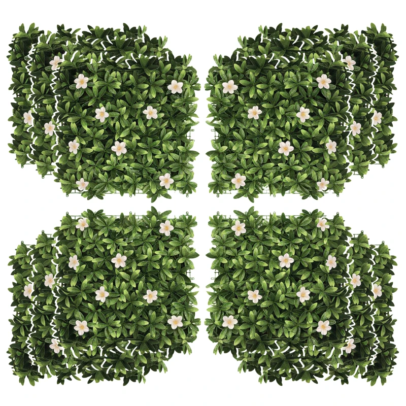 Outsunny 12PCS Artificial Boxwood Wall Panels 50cm x 50cm Rhododendron Privacy Fence Screen Faux Hedge Greenery Backdrop for Home Garden Backyard Balcony
