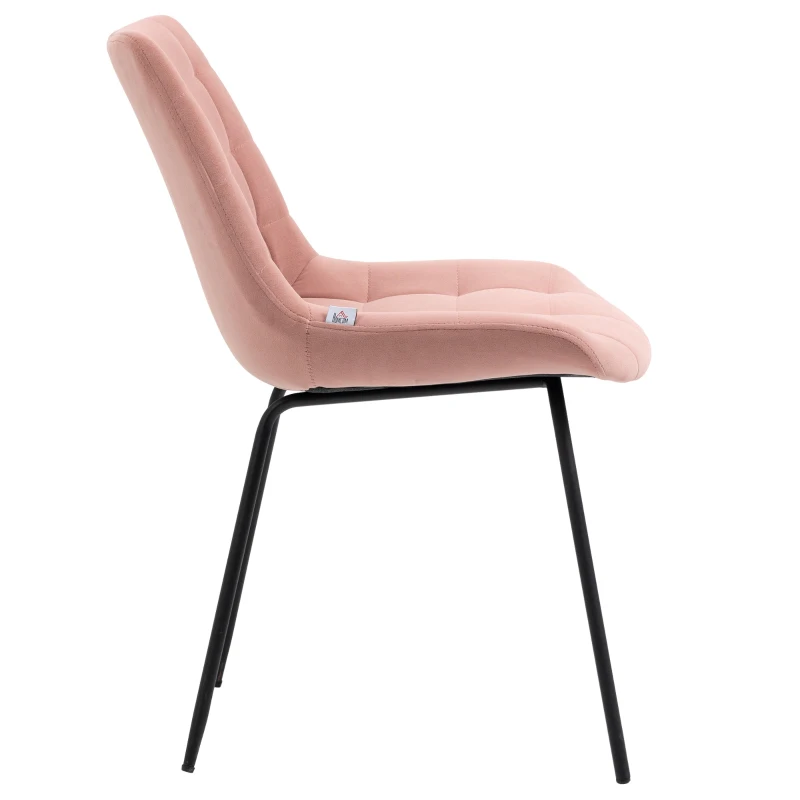 HOMCOM 2er-Set Esszimmerstühle  Akzentstühle Küchenstühle, Retro-Design, Samtoptik, 50 cm x 61 cm x 79 cm, Rosa