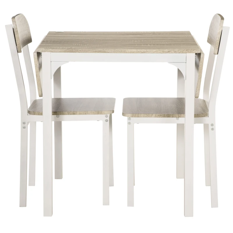 HOMCOM 2-teilige Sitzgruppe, Klappbarer Esstisch mit 2 Stühlen, Klapptisch, 110 cm x 70 cm x 75 cm, Weiß + Natur