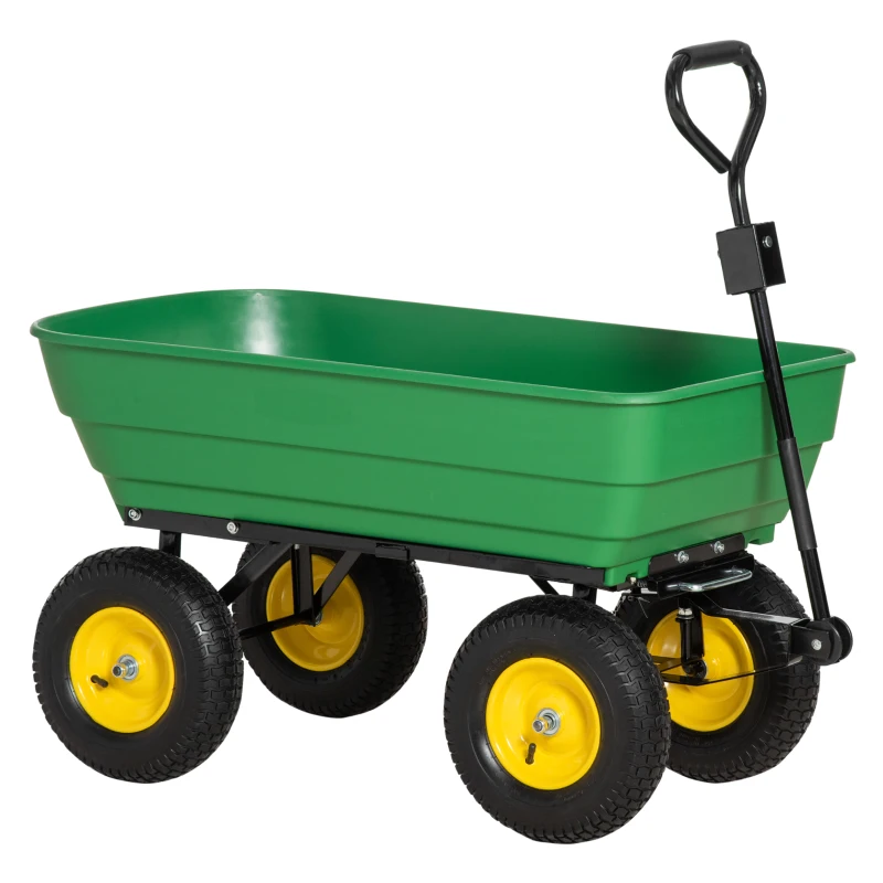Outsunny Carrinho de Jardim com Caçamba Inclinável até 75° Carrinho de Mão com Guiador Ajustável e Capacidade 125L 118x58x102 cm Verde Escuro