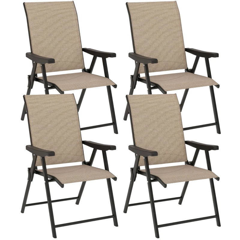 Outsunny Set of Four Folding Outdoor Chairs - Brown/Black