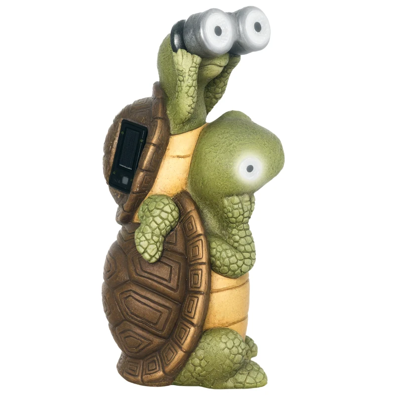 Outsunny Vivid 2 Tortoises Garden Statue with Solar LED Light, Outdoor Ornament Art Sculpture Home Decoration for Porch, Deck, Grass