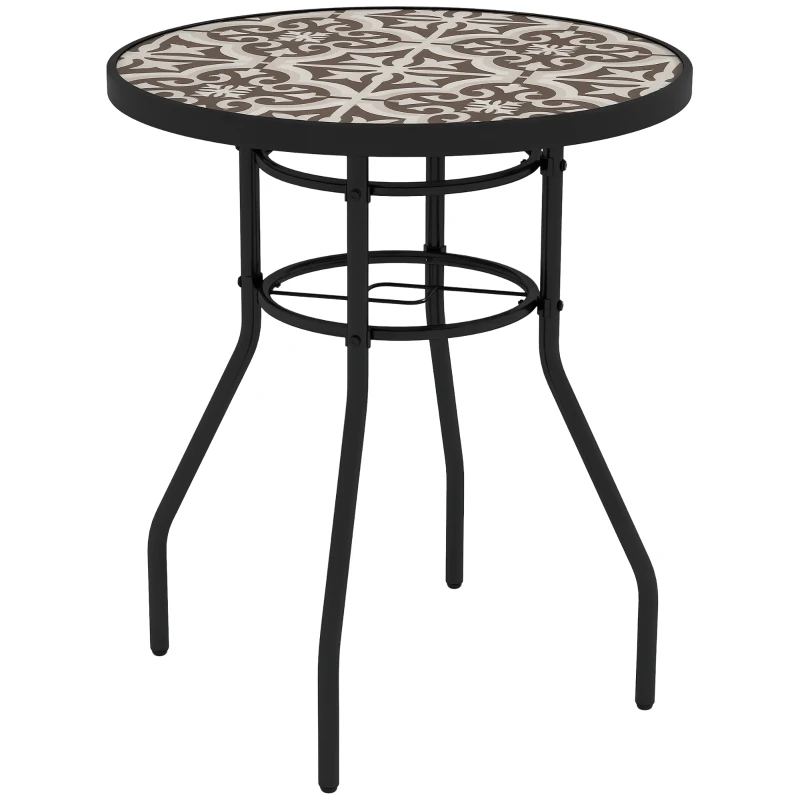 Outsunny Φ60 Garden Table, with Glass Printed Tabletop - Brown