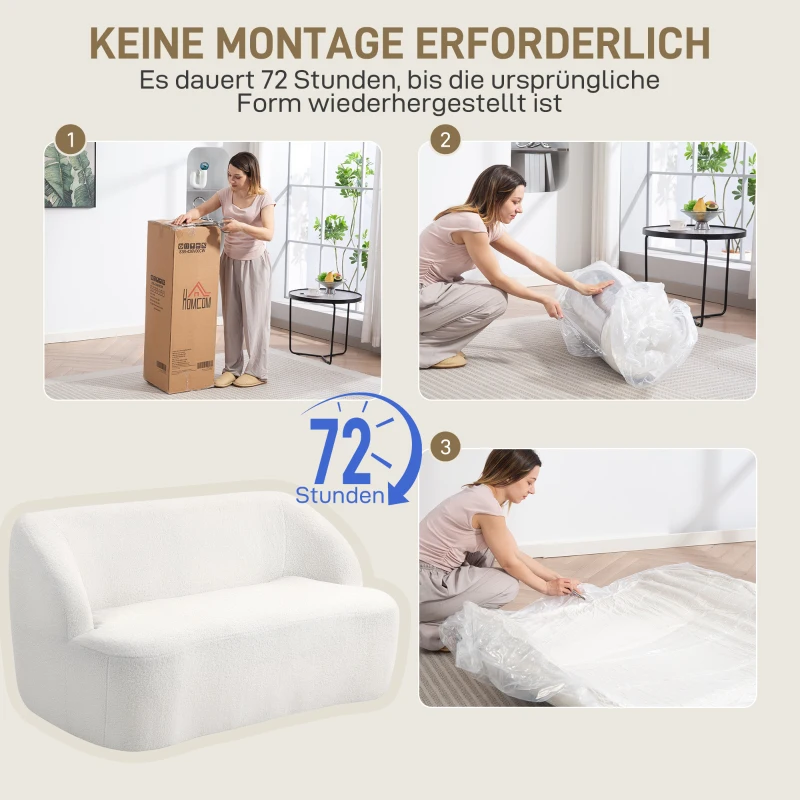 HOMCOM 2-Sitzer-Sofa, geschwungenes Design, Polstersofa mit Fleece-Bezug, für Wohnzimmer, Schlafzimmer, Homeoffice, Cremeweiß(m-4)