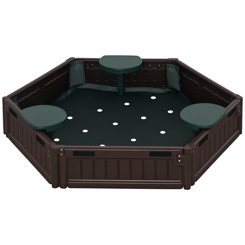 Outsunny Sandkasten für Kinder, modulares Design, inkl. Abdeckung, 4 Sitzplätze, Φ120 x 21 cm, Braun