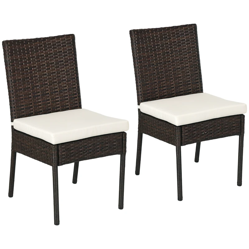 Outsunny Set of Two Armless Rattan Garden Chairs - Brown