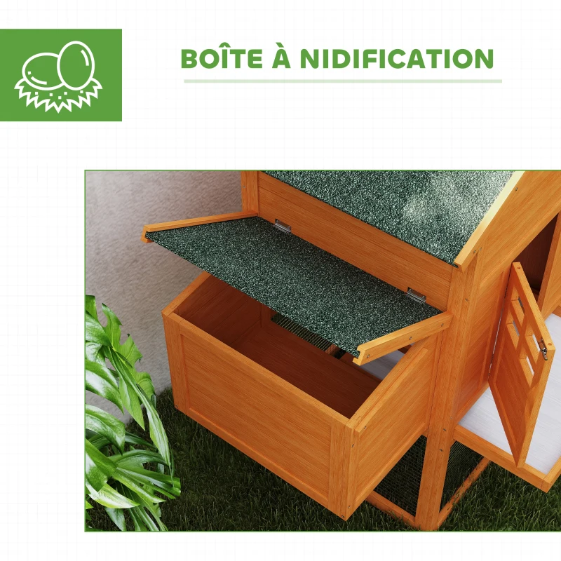 PawHut Poulailler cottage cage à poules sur pied multi-équipement bois massif pin pré-huilé 179 x 67 x 115 cm orange