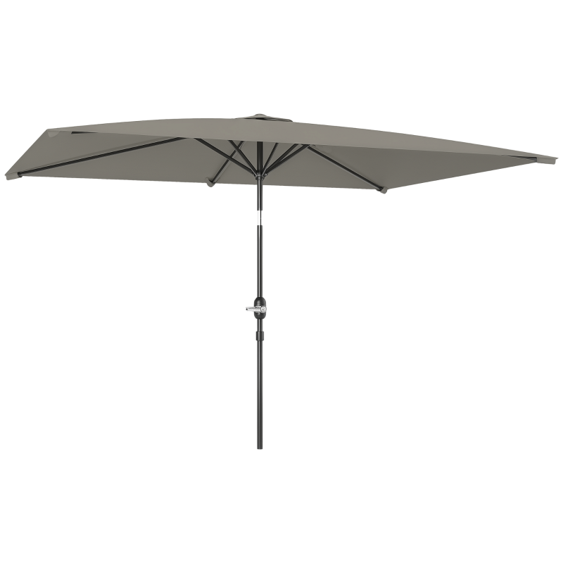 Outsunny 3x2m Patio Parasol Garden Umbrellas Canopy with Aluminium Tilt Crank Rectangular Sun Shade Steel, Light Grey