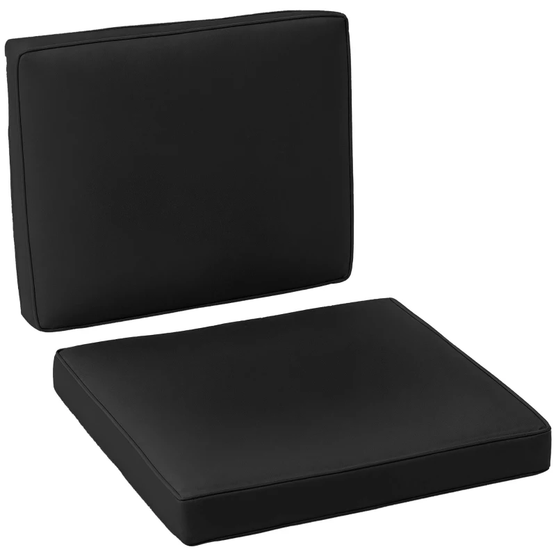 Outsunny 2 Piece Garden Chair Cushions with 1 Seat Cushion 1 Back Pad for Rattan Sofa Chair, Outdoor Seat Pads for Indoor and Outdoor Use, Black