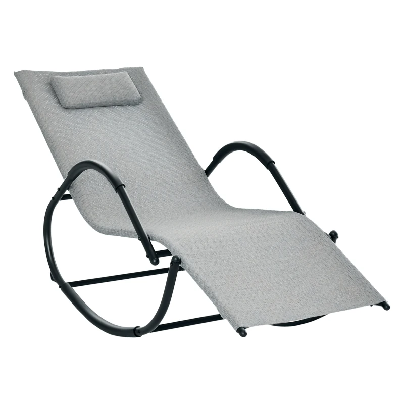 Outsunny Chaise longue à bascule rocking chair ergonomique avec tétière amovible accoudoirs et repose-pieds revêtement texitlène