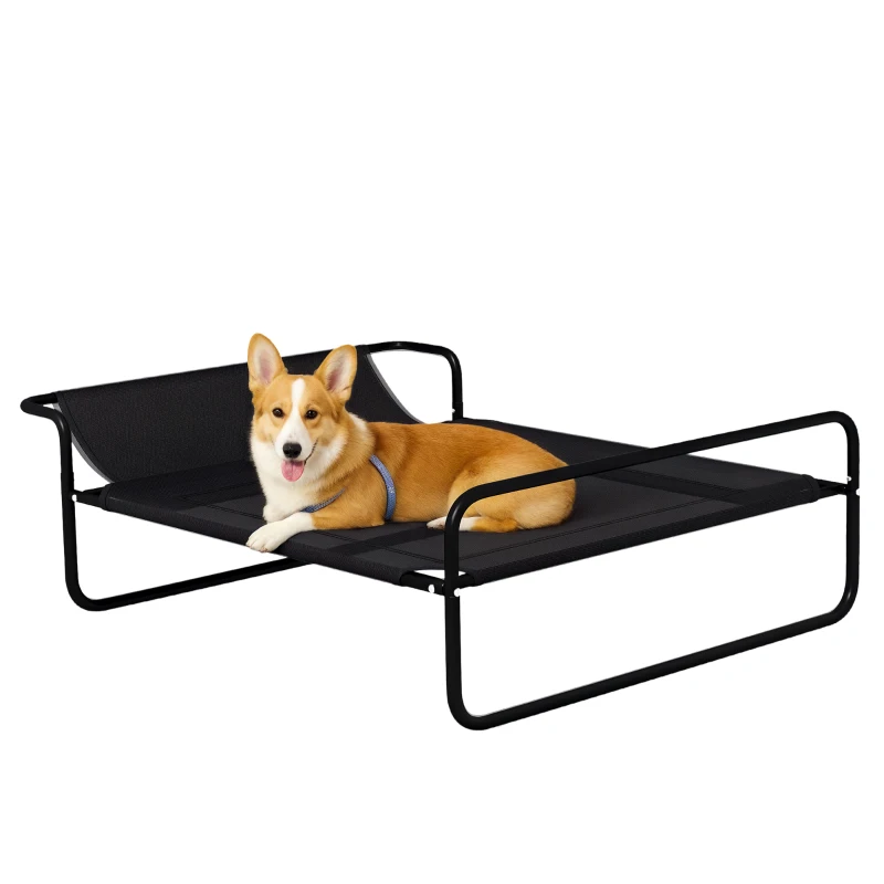 PawHut Lit surélevé pour chiens animaux de compagnie avec appui-tête tissu micro-perforé 91 x 69 x 29 cm noir