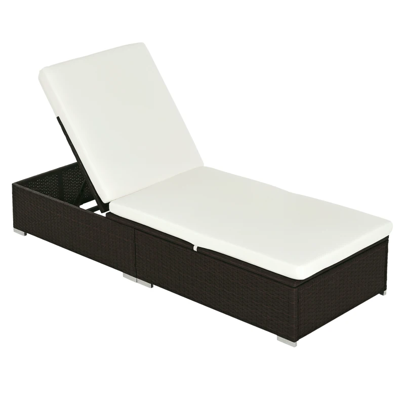 Outsunny PE Rattan Sun Lounger, Five-level Adjustable Recliner Bed Chair with Soft Padded Cushion for Patio, Garden, Mixed Brown