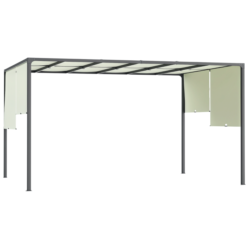 Outsunny Pérgola de Jardim 297x397x220 cm com Teto Retrátil Luzes LED Energia Solar e Estrutura de Aço para Pátio Exterior Creme