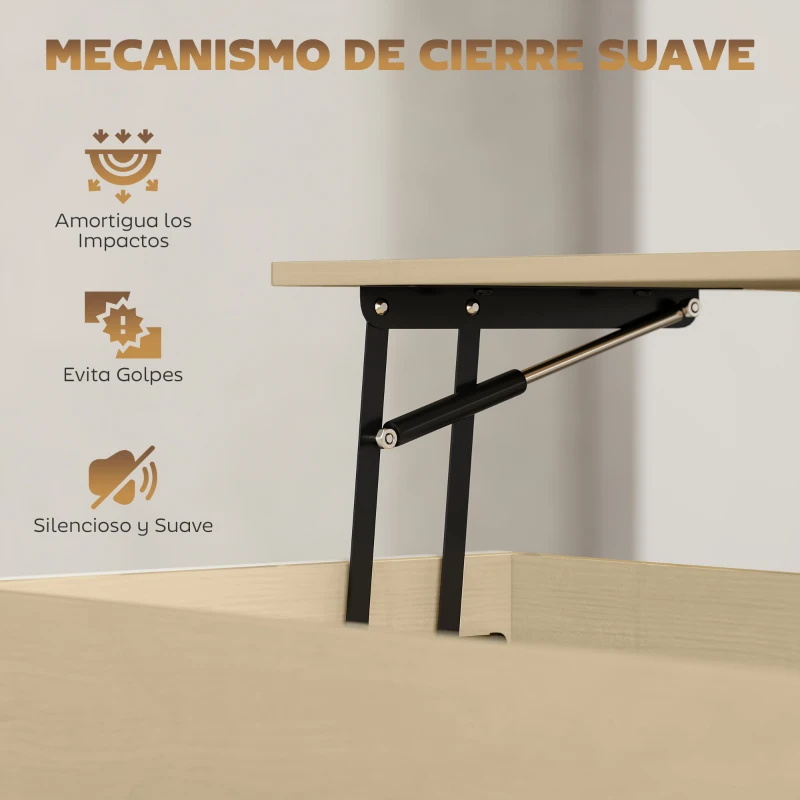 HOMCOM Mesa de Centro Elevable con Cierre Suave Espacio Oculto de Almacenaje y Estante Abierto 95x40x59 cm Natural y Blanco