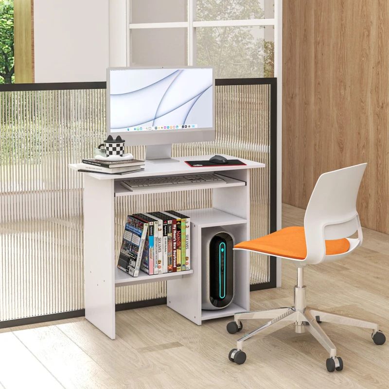 HOMCOM Bureau d'ordinateur, bureau avec rangement, plateau pour clavier et support de moniteur, 80 x 45 x 75 cm, blanc