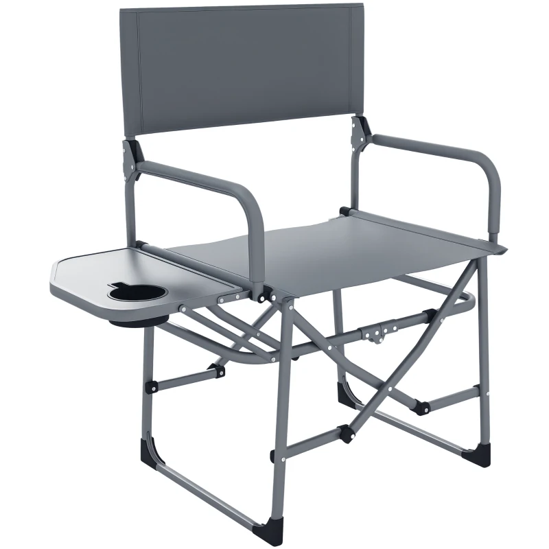 Outsunny Chaise de camping chaise de jardin pliable avec plateau et porte-gobelet pour jardin, pêche, plage, pique-nique, gris