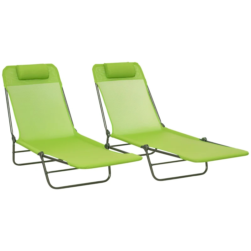 Outsunny Set of Two Steel Frame Sun Loungers, with Reclining Backs - Green