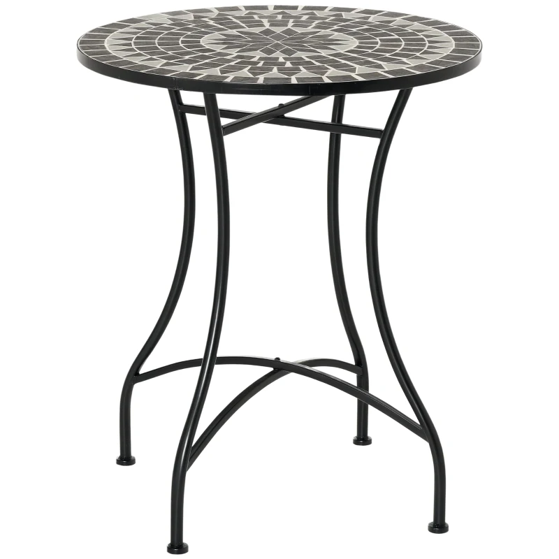 Outsunny Round Mosaic Tabletop Garden Table - Grey/Black