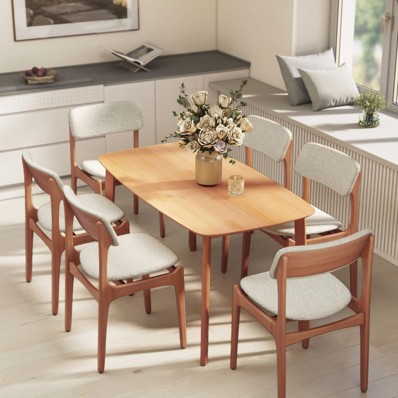 HOMCOM Tavolo da Pranzo Rettangolare per 6 Persone, Tavolo da Cucina 150 cm in Legno Massiccio, 150 x 80 x 76 cm, Legno Naturale