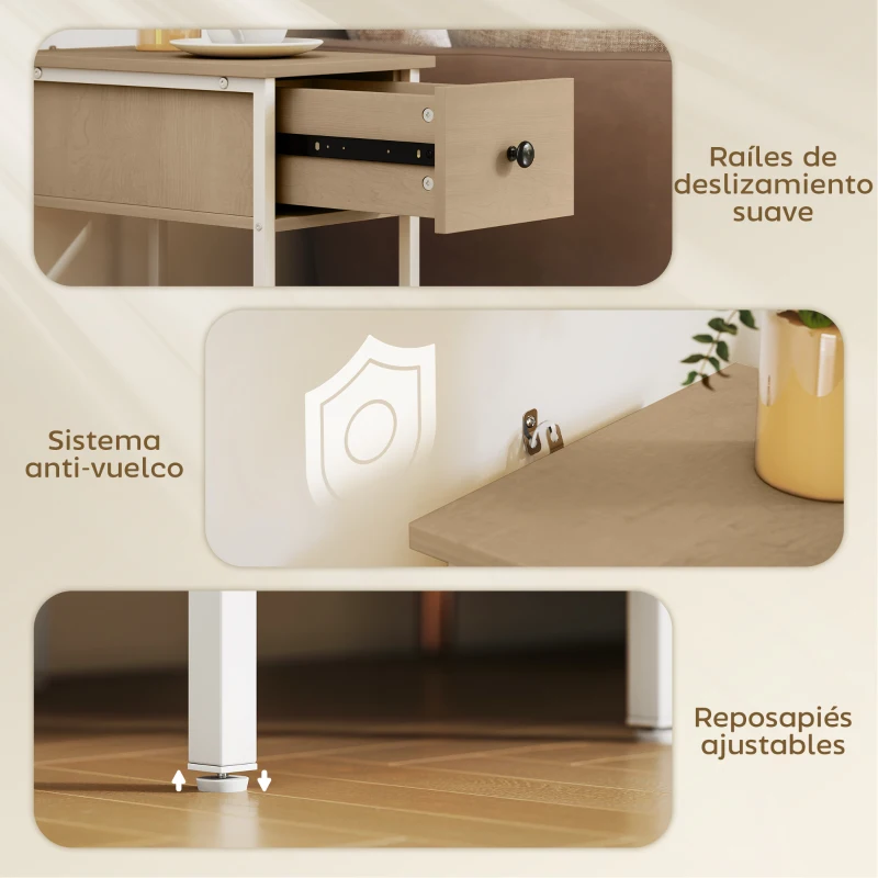 HOMCOM Mesa Auxiliar Estrecha con Cajón Estante Abierto y Estructura Metálica para Salón Dormitorio 25x39,8x58,2 cm Natural