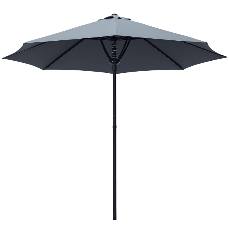 Outsunny Garden 3(m) Parasol Umbrella, Outdoor Market Table Umbrella Sun Shade Canopy with 8 Ribs, Easy Push to Open, Grey