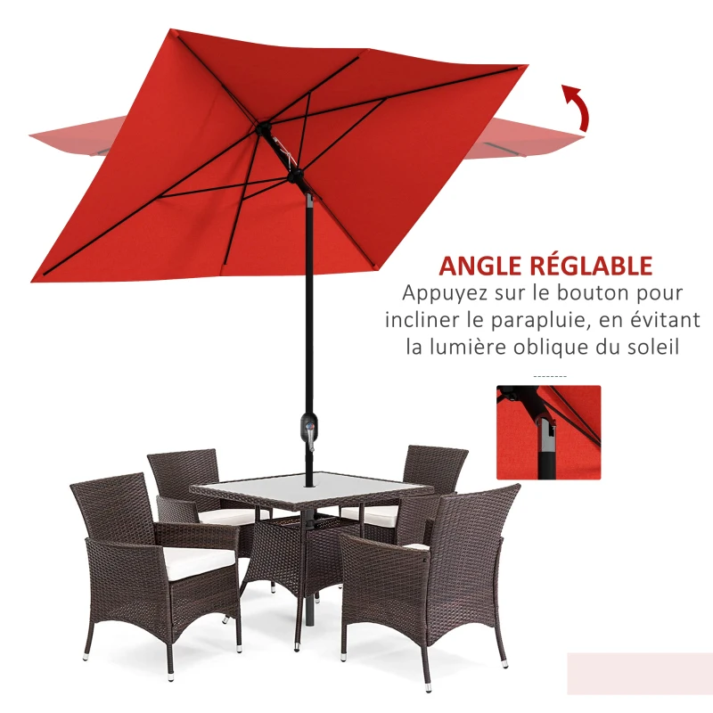 Outsunny Parasol rectangulaire inclinable 2x3 m avec manivelle toile polyester imperméabilisée haute densité 180g/m² rouge