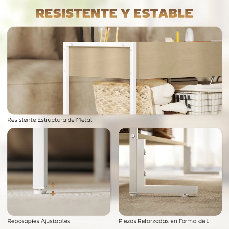 HOMCOM Mesa de Centro Elevable con Cierre Suave Espacio Oculto de Almacenaje y Estante Abierto 95x40x59 cm Natural y Blanco