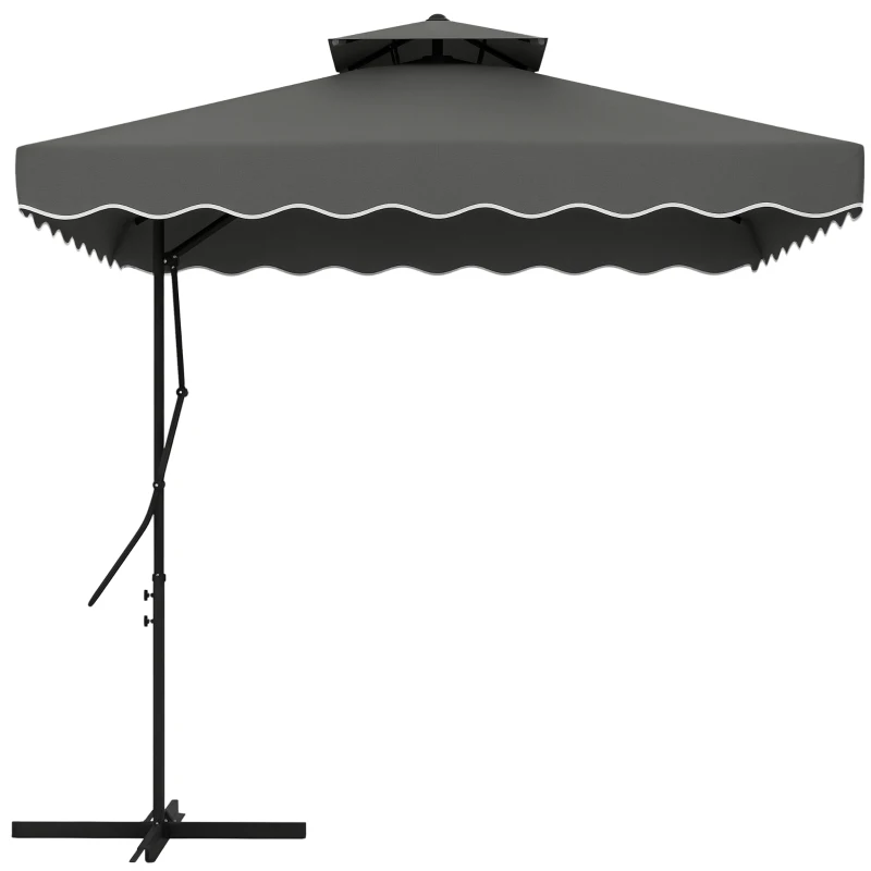 Outsunny 2.5m Square Double Top Garden Parasol Cantilever Umbrella with Ruffles, Dark Grey