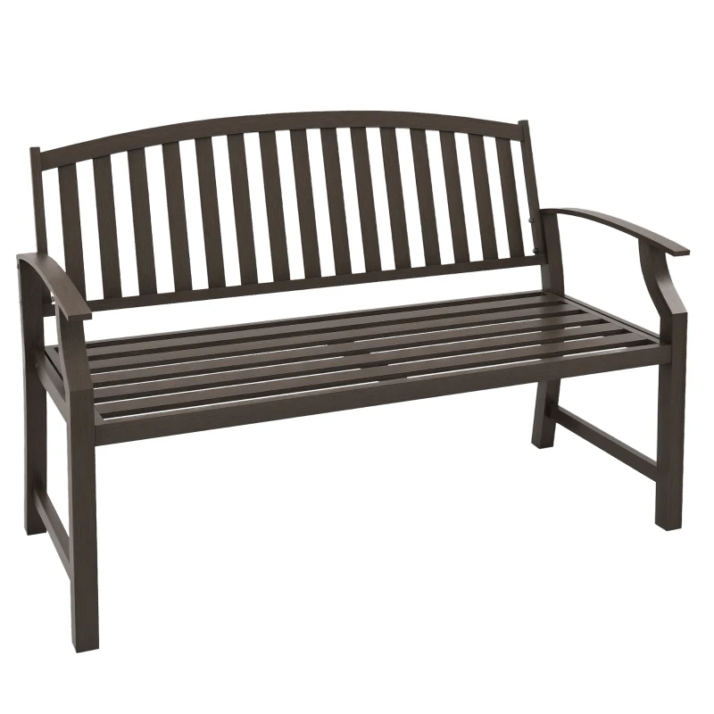 Outsunny Two-Seater Simple Metal Bench - Brown
