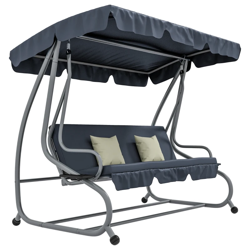 Outsunny Balancelle de Jardin 3 Places Convertible Toit Inclinaison réglable 2 tablettes Support 2L x 1,2l x 1,64H m métal