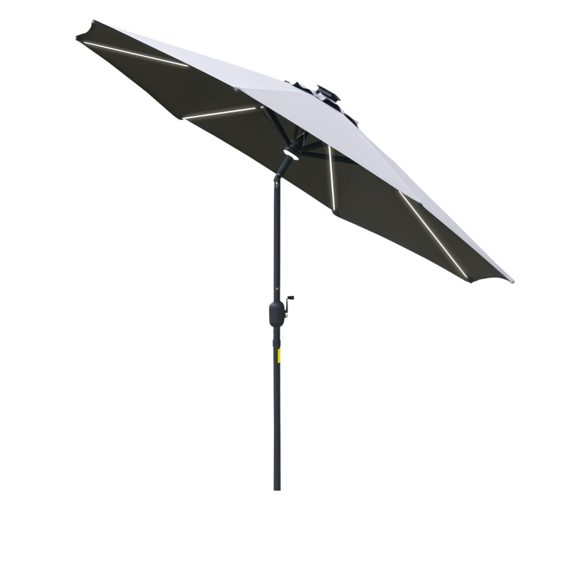 Outsunny 2.7m Garden Parasol Sun Umbrella w/ LED Solar Light Angled Canopy Grey