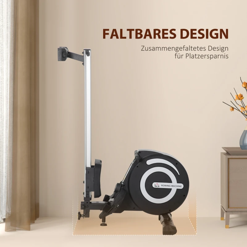 HOMCOM Rudergerät, klappbar, leiser Aluminiumrahmen, LCD-Monitor, 8 Stufen Widerstand, Schwarz/Silber