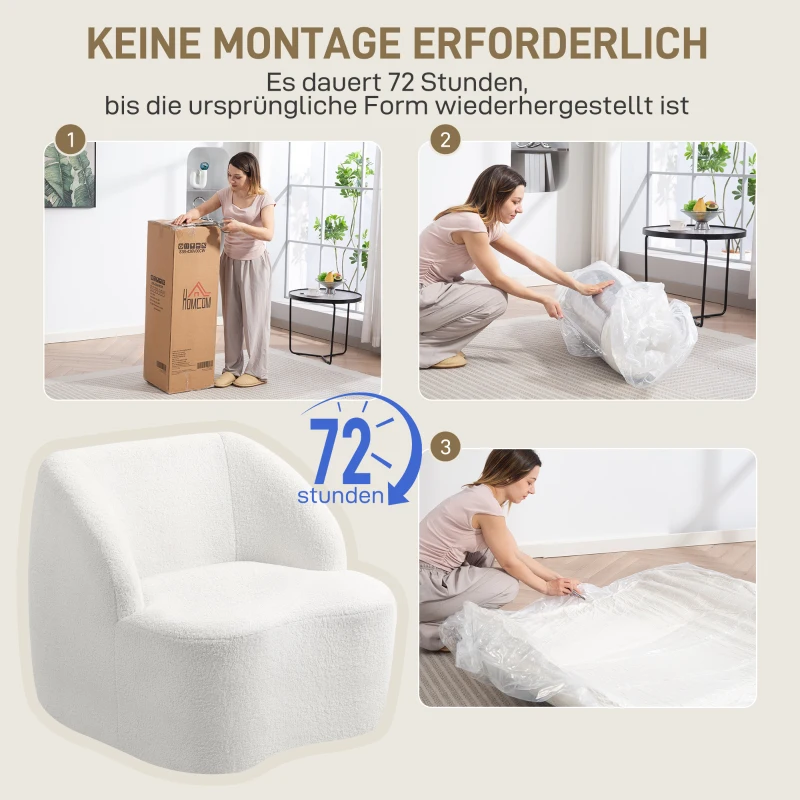 HOMCOM Moderner Sessel mit Fleece-Polsterung, kuscheliger Polstersessel für Wohnzimmer, Schlafzimmer, Homeoffice, Cremeweiß(m-6)