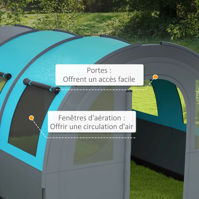 Outsunny Tente de camping 3 personnes avec 2 portes de chambre et sac de transport, imperméable dim. 480x260x200 cm