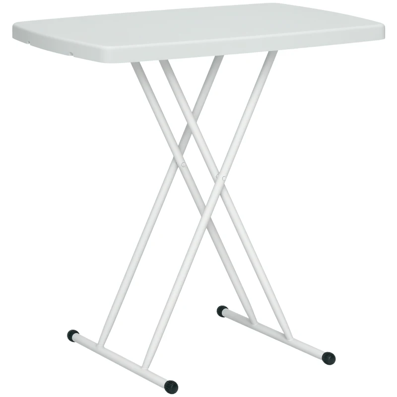 Outsunny Măsuță de Cafea Pliabilă, Reglabilă pe Înălțime și Portabilă, cu Blat HDPE și Cadru Metalic, 76x50x74 cm, Alb