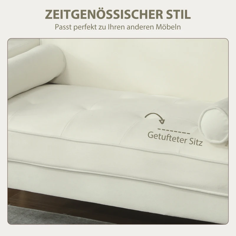 HOMCOM 2-zitsbank, Dubbelbank met rubberhouten poten, Gepolsterde bank voor woonkamer, slaapkamer, Crème-wit