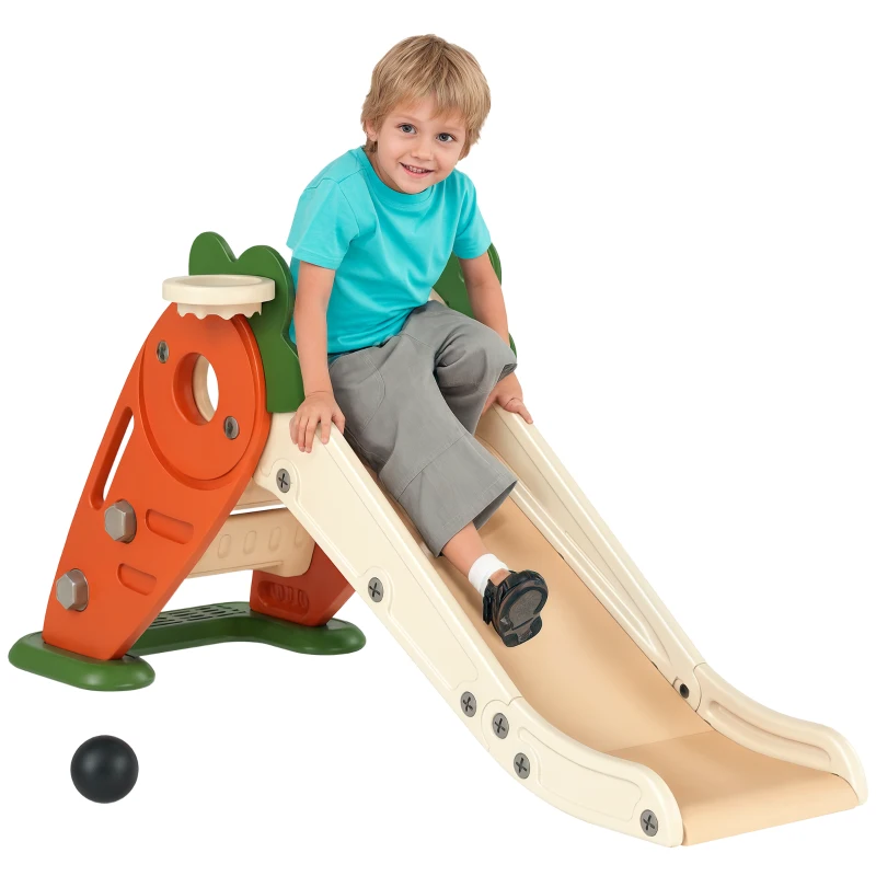 AIYAPLAY Toboggan pour enfants, pliable 3 en 1 avec panier de basket, escalade, usage intérieur extérieur, de 1 à 3 ans, orange