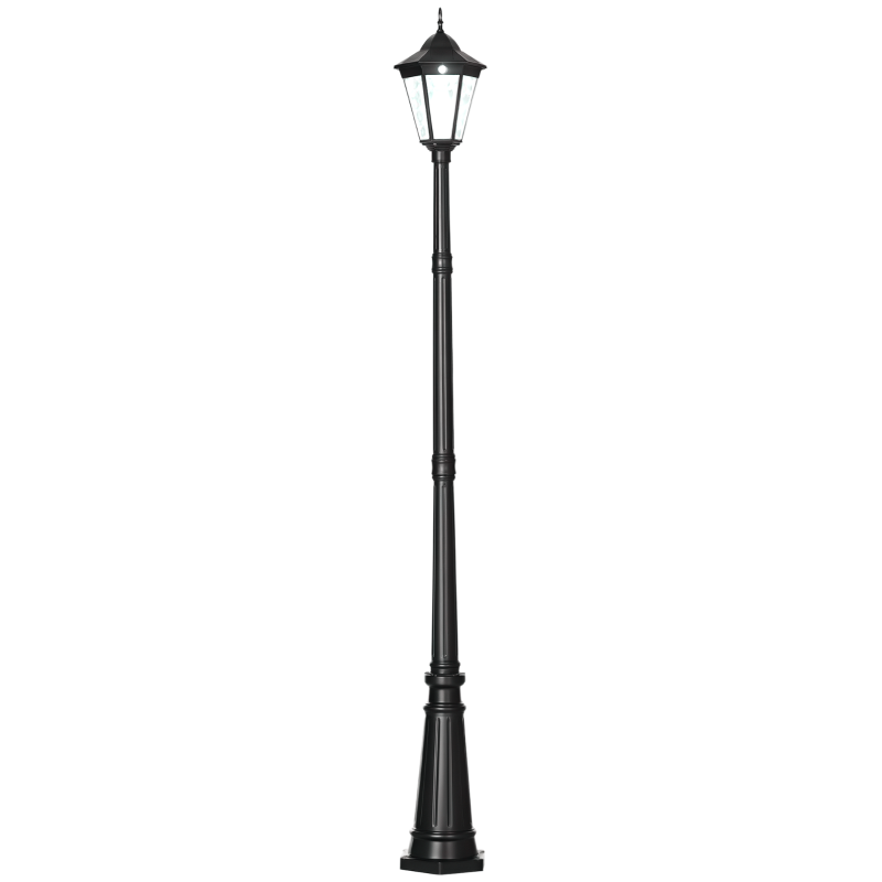 Outsunny 2.4 m Garden Lamp Post Light, LED Solar Powered Patio Path Lighting Lamp with Aluminium Frame, PIR Motion Sensor for Lawn, Pathway, Driveway, Black