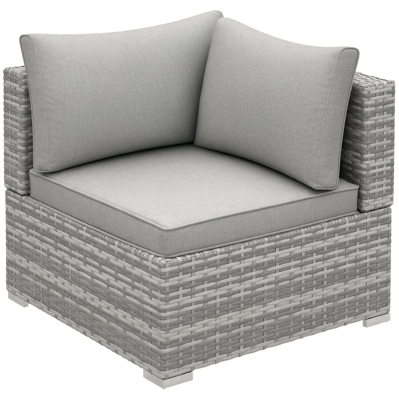 Outsunny Outdoor PE Rattan Corner Sofa, Garden Wicker Furniture Single Sofa Chair w/ Cushions, Light Grey