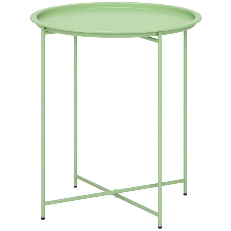 Outsunny Mesa de Jardín Redonda con Bandeja Extraíble Patas Ajustables y Acabado en Acero para Exterior Ø46x50 cm Verde