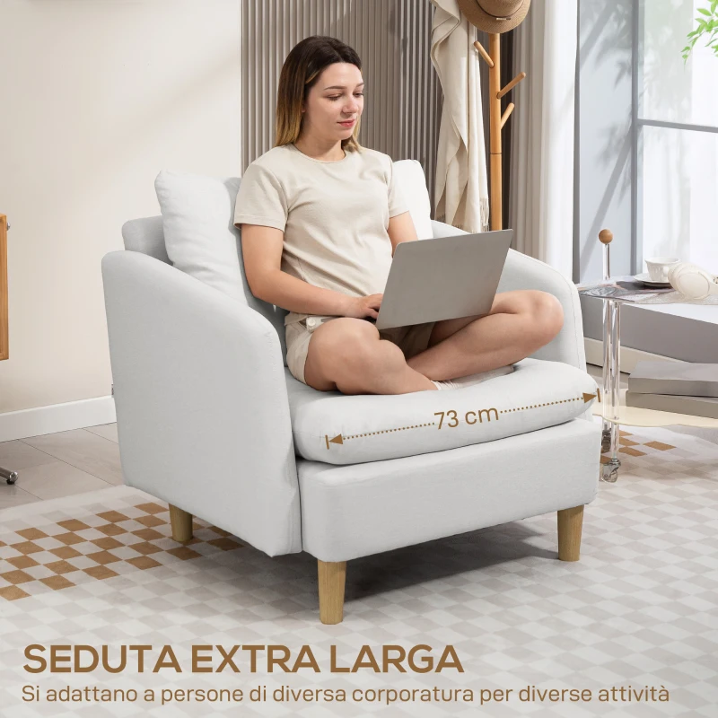 HOMCOM Poltrona da Salotto Moderna in Tessuto con Seduta Ampia e Imbottitura Spessa, 90x86x91 cm, Crema